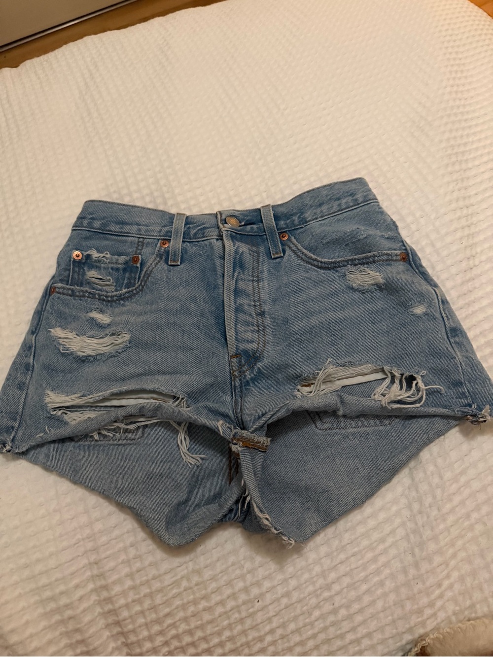 Levi's Light Blue Distressed High-Rise Jean Shorts